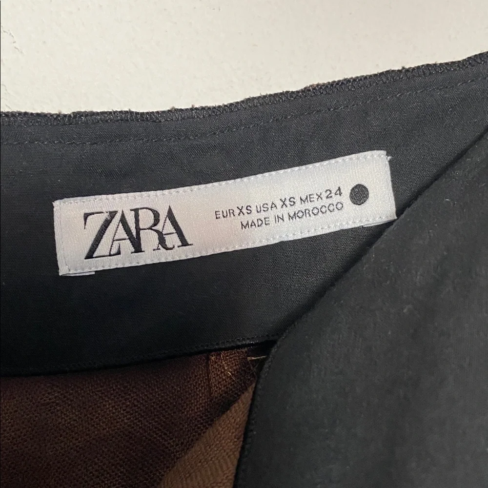 NWOT Zara ZW Collection embroidered hemp wide leg chocolate brown pants